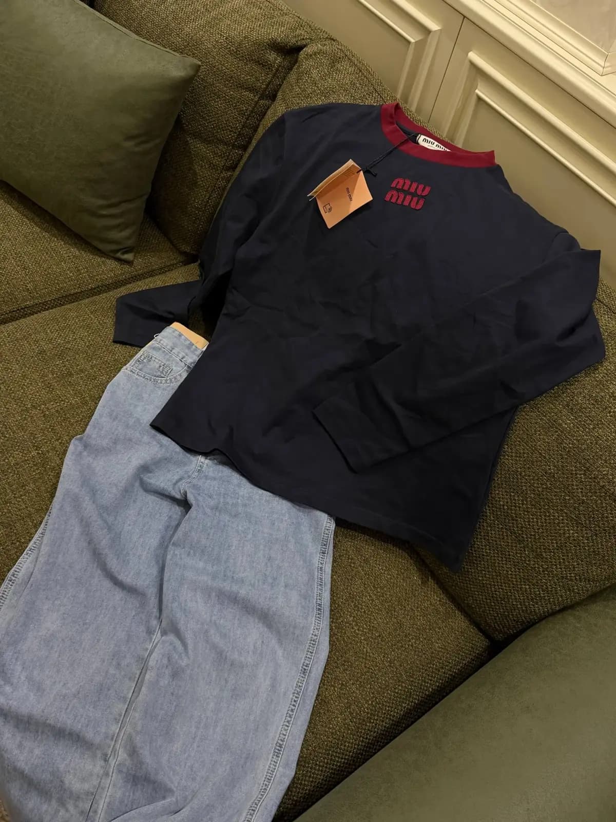 Navy Logo Longsleeve with Red Trim