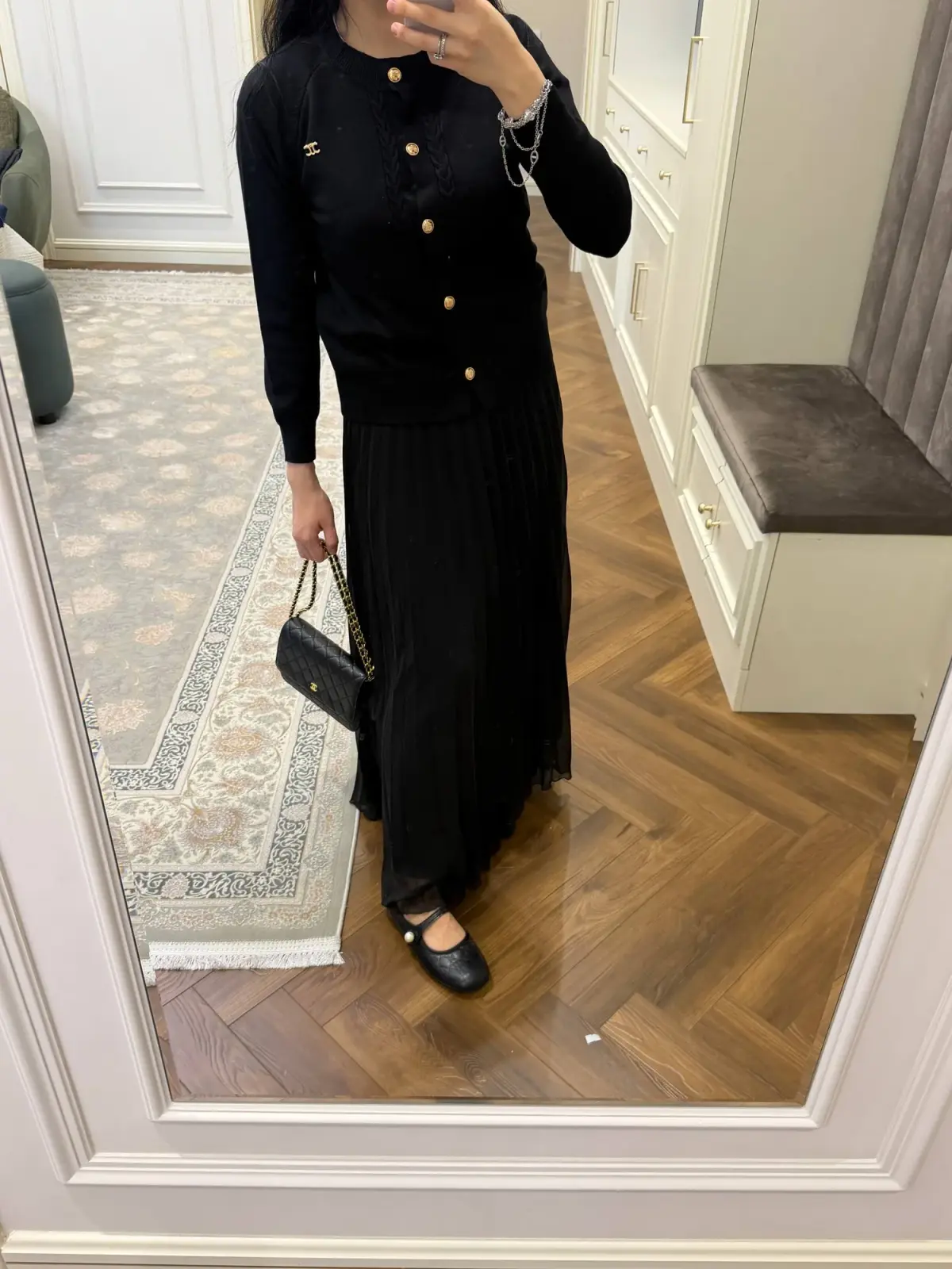Black Knit Cardigan with Gold Buttons